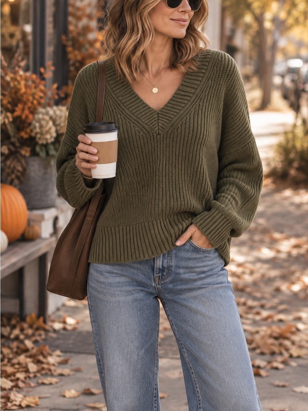 Pistola Olive Green chunky knit Ribbed fall Sweater M